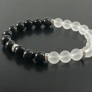 Black obsidian + clear quartz Bracelete